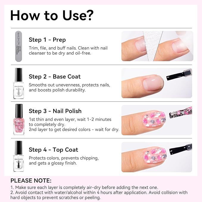 Nail Polish Hot Pink Hearts Confetti Regular Nail Polish, Quick Air Dry, Non-gel, Rich in Castor Oil, Vegan Cruelty-free Sparkle Nail Art DIY Home Travel Manicure Gift for Women Girls