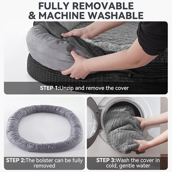 JOEJOY Orthopedic Dog Bed for Extra Large Dogs, XXL Egg-Crate Memory Foam Pet Bed with Bolster Sides, Waterproof Lining, Removable Washable Cover & Non-Slip Bottom, Black