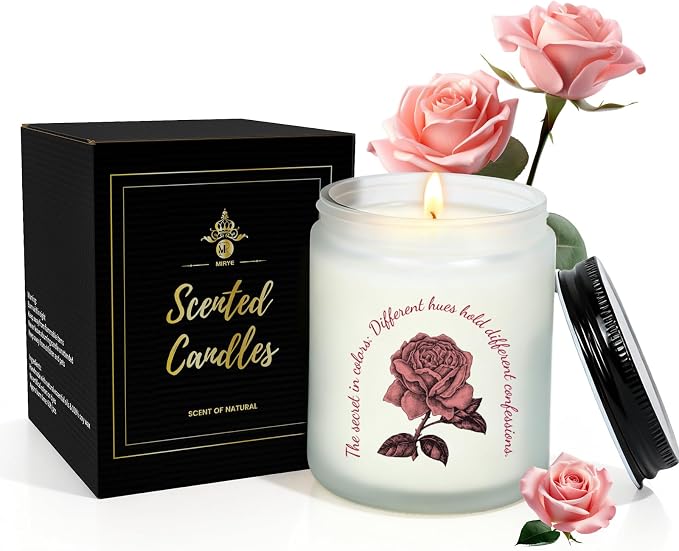 Rose Scented Aromatherapy Candle, Rose Candle for Women, Natural Soy Wax with Pure Cotton Wick, Long-Lasting Burning, Great Gift for Girls/Wife/Mom on Valentine’s/Mother’s/Christmas/Birthday/Day