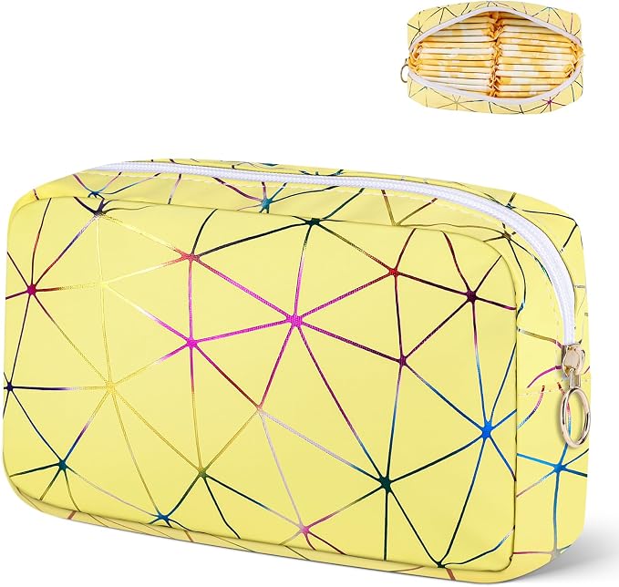 Likesing Period Bag for Tampon, Leather Sanitary Napkin Storage Bag for Girls Womens, Portable Sanitary Napkin Period Pad Pouch for Purse, Small Make Up Bags(Colorful Yellow)