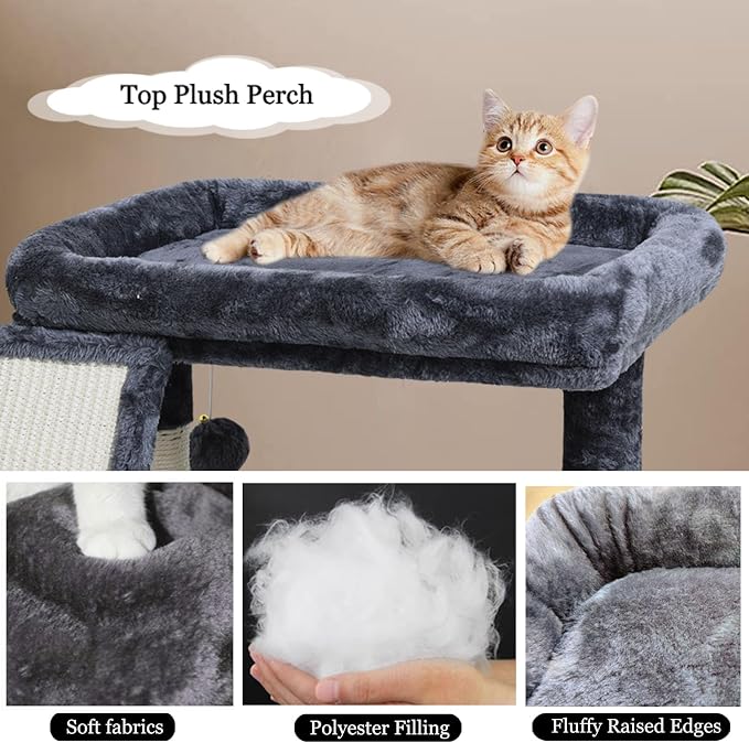 Small Cat Tree Tower for Indoor Use – Stable Condo with Scratching Post, Perch, Board, and Hideout for Kittens(Smoky Grey)