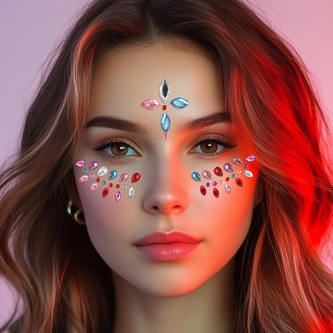 Erythem Face Gems for Women 7 Sheets Face Jewels Stick On Self Adhesive Rhinestones Stickers for Rave Carnival Music Festival Party