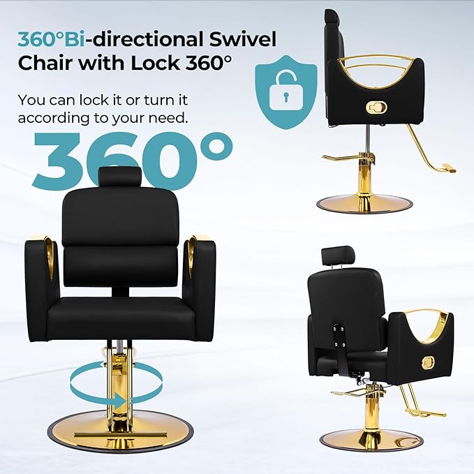 Salon Chairs for Hair Stylist Reclining Barber Chair for Barbershop 360 Swivel Hair Styling Chair with Heavy Duty Hydraulic Pump