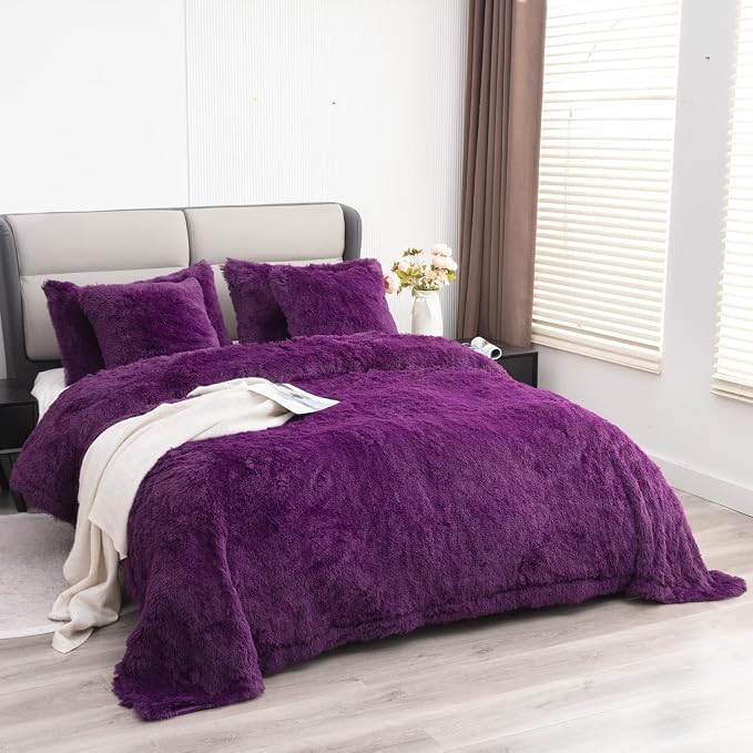 YUSOKI Long Faux Fur King Size Blanket, Purple, 90" x 104" | Ultra Soft, Lightweight for All Season Use, stays fluffy after repeated washes, Perfect Gifts, Machine Washable
