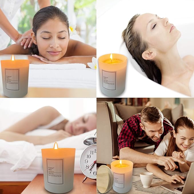 Soy Scented Candles, Natural Organic Candles for Home Scented with Thick Frosted Glass and Bamboo Wood Lid, 12 Oz/50 Hour Long-Lasting, Highly Scented Candle for Fall Decor Great Gifts(Jasmine)