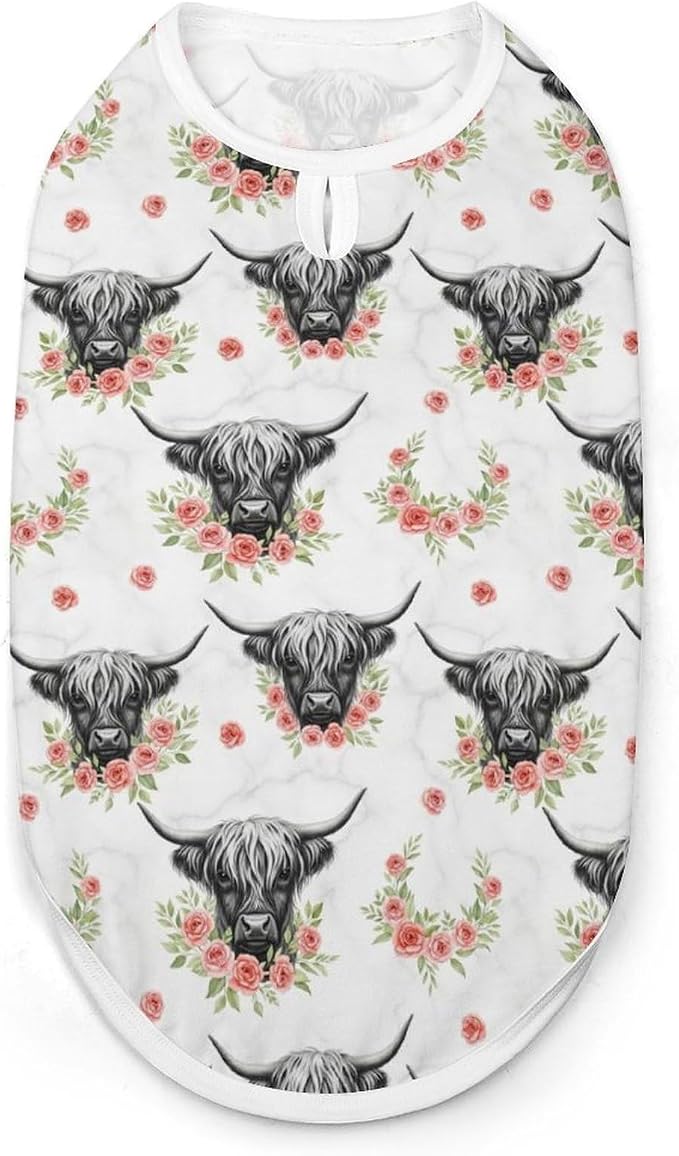 Cat Shirt Dog Cute Clothes Breathable Beach Seaside Puppy Shirt Sweatshirt Western Cowboy Animal Rose Grey Marble Flower Bull Cattle Highland Cow