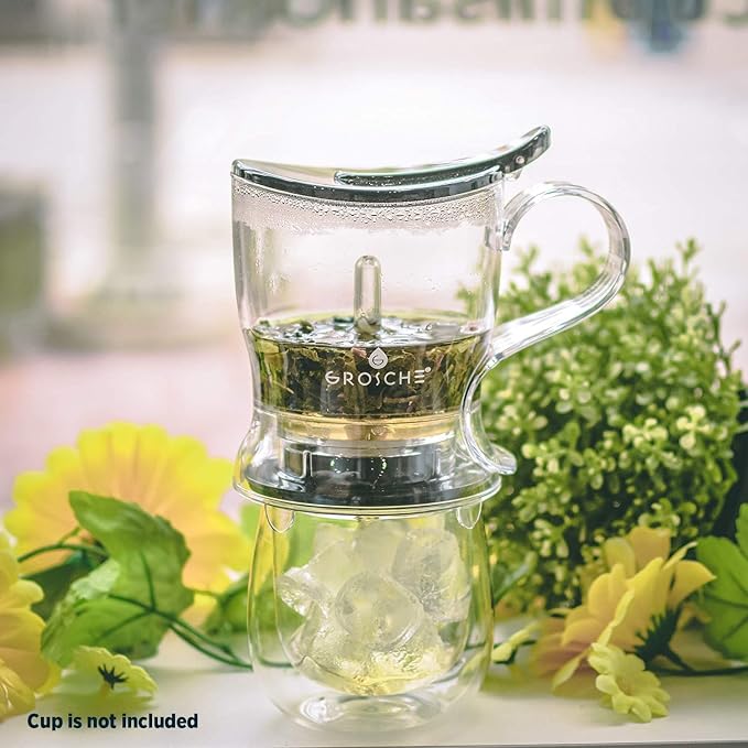 GROSCHE Aberdeen Tea Infuser Teapot & Smart Tea Maker - BPA-Free, Drip-Free Design | Coaster | Easy Brew | Easy Clean Steeper | Loose Leaf Brewing - Stylish Design | 17.7 oz - 525 ml - Black