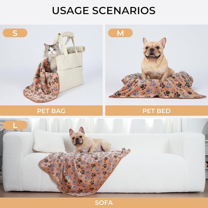 Luciphia Dog Blanket 3 Pack, Soft Cozy Fleece Throw for Puppy Cat,23"x16" | Fuzzy Flannel Small Pet Blanket Washable, Cute Paw Print for Crate Car Bed. Puppy Essential,Cat Stuff Gifts,Small