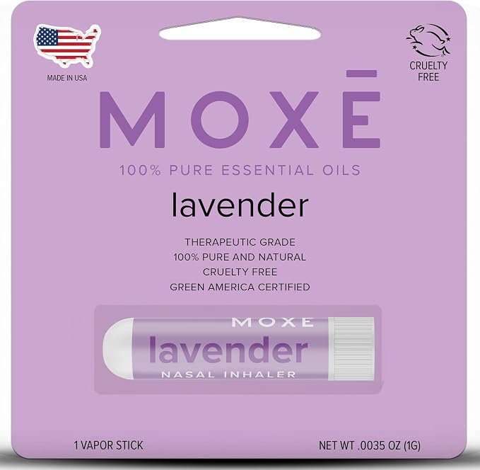 MOXE Lavender Essential Oil Nasal Inhaler, Therapeutic No-Mess Aromatherapy, Relaxation, Naturally Calming, Before Sleep Routine, Uplifts Mood, Pure and Undiluted, Made in USA (1 Pack)