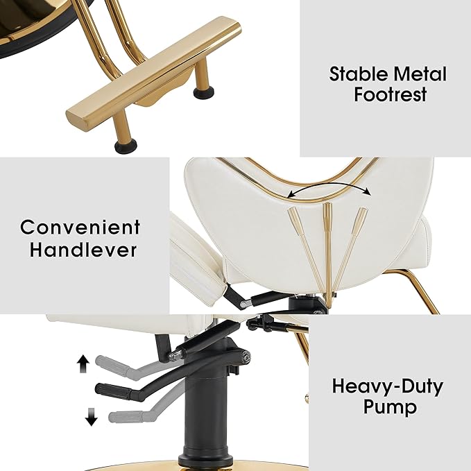 BarberPub Luxurious Classic Barber Chair Hydraulic Pump Recline Beauty Spa Styling Salon for Hair Stylist Equipment 9578 (Champagne)