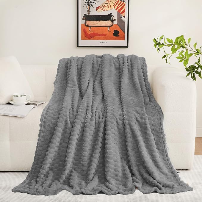 Puncuntex Grey Throw Blanket 60"×80" inches Fuzzy 3D Jacquard Decorative | Flannel Fleece Super Soft Plush Cozy Blanket for Couch Sofa Chair Lightweight