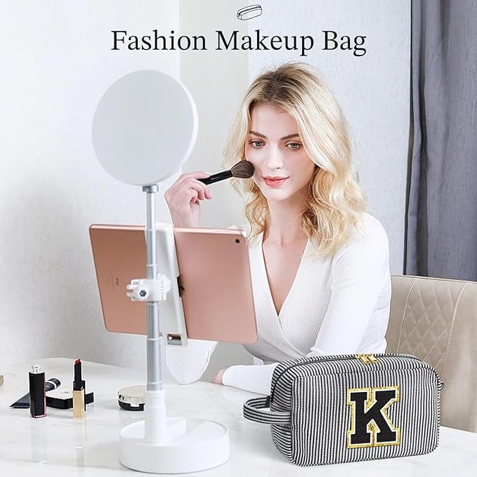 YOOLIFE Initial Makeup Bag - Personalized Cute Cosmetic Bags, Girls Makeup Toiletry Bag Pouch, Makeup Case for Women Her Friend Female Sister Teacher, Birthday Gifts for Women R