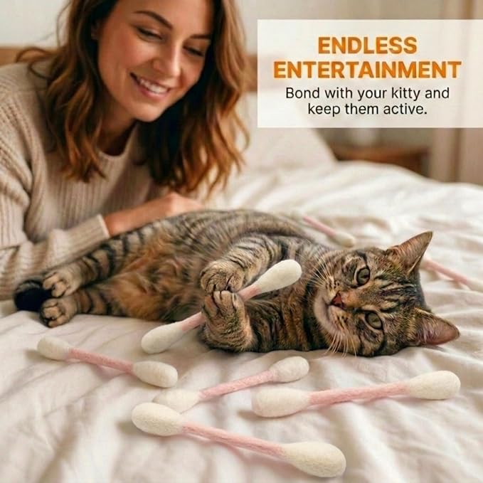Glaciart One Swabs Cat Toys with Catnip - 6 Pk | Durable for Chew, Cute Cat Toys Interactive Kitty for Boredom, Exercise, & Play | Filled w/Organic Catnip for Anxiety & as Digestive Aid | Gift Idea