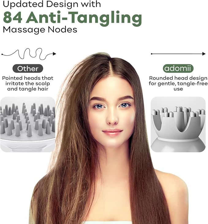 adomii Electric Scalp Massager, Cordless Head Massager for Hair Growth - 84 Kneading Nodes, 4 Modes, IPX7 Waterproof, Pet-Friendly Cat Scratcher, Ideal Gift for Women Men