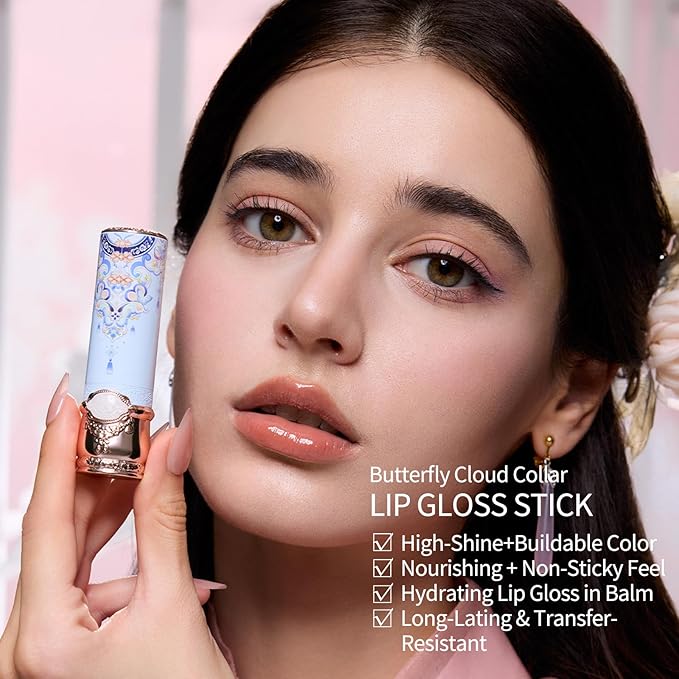 Flower Knows Butterfly Cloud Collar Glossy Lipstick,Hydrating Solid Lip Gloss,Moisturizing Nude Tinted Lip Balm,Long Lasting Lip Gloss in Balm for Girls&Women,Vegan & Cruelty-Free(C02 Agarwood)