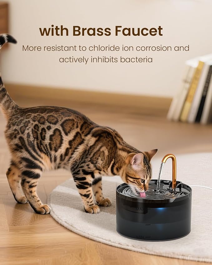 MISFANS Cat Water Fountain with 6-Pack Replaceable Filters,Copper Faucet | 71oz/2.1L Cat Fountain for Drinking, MISFANS-Designed Pump & Filter, Plastic Automatic Pet Water Fountain Bowl & Dispenser