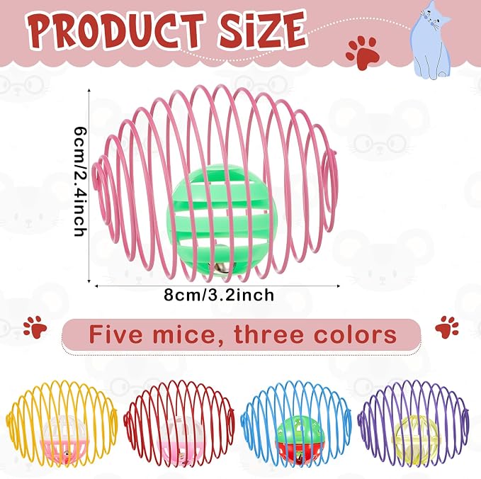 Jecery 5 Pcs Cat Toys Spring,Bell Ball,Multicolor