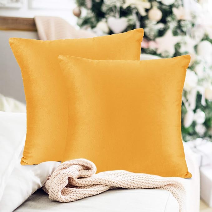 Throw Pillow Inserts Pack of 2 with Velvet Soft Solid Decorative Square Throw Pillow Covers Set for Sofa Couch Car Bedroom, 26X26 Throw Pillows Inserts with 24x24 Washable Cushion Covers, Orange