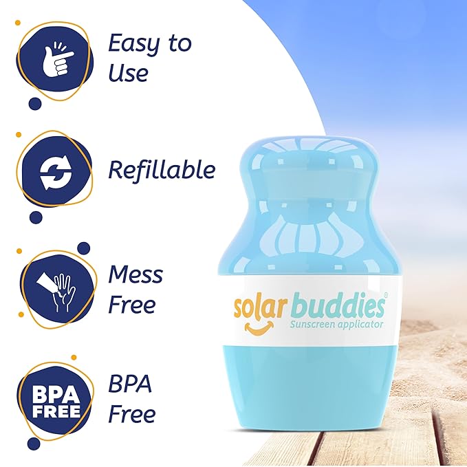 Solar Buddies Sunscreen Applicator - Full Pink, Green, Blue - BPA-Free Refillable Roll on Sponge Sunscreen, Suncream & Lotion Applicator For Kids, Adults & Families - Holds 3.4fl oz, Travel Size
