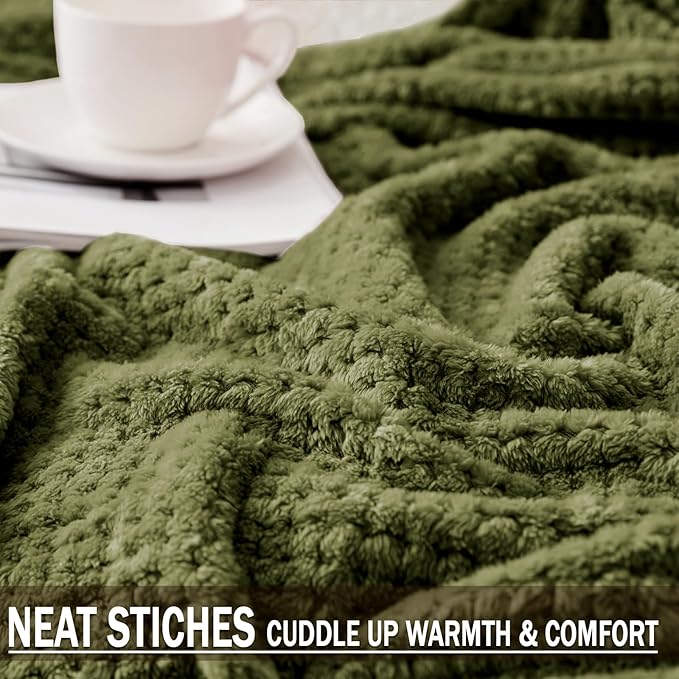 Exclusivo Mezcla Soft Waffle Fleece Bed Blanket Queen Size, Olive | Lightweight Plush Blanket for Bed, Bedroom, Cozy Flannel with Waffle Texture, Stylish Home Decor, All Season, 90x90 Inches