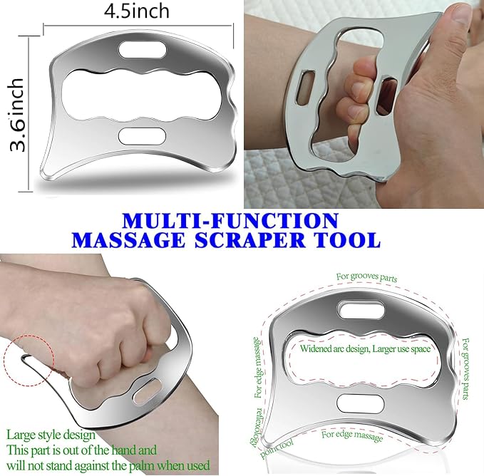Muscle Scraper Tool Set, Stainless Steel IASTM Tools for Physical Therapy, Scar Tissue Breakdown, Fascia Release, 5 Piece Kit with Carrying Case