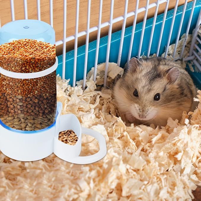 2 Packs Pet Feeder and Waterer, Self Dispensing Automatic Hamster Feeder, Food and Water Dispenser Set,Small Animal Dog Cat Pet Food Bowl, for Dogs Cats Pets Animals, 16x14cm, Blue (Blue)