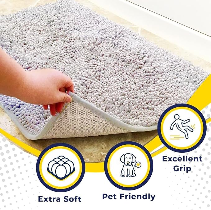Muddy Mat® | Super Water Absorbent Door Mat Indoor, Microfiber Quick Dry Chenille Entryway Rug, Slip Resistant Front Door Mat, Indoor Mats for Entryway, Machine Washable Pet Rug, White 32" x 44"