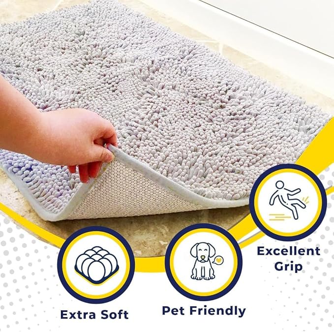 Muddy Mat® | Super Water Absorbent Door Mat Indoor, Microfiber Quick Dry Chenille Entryway Rug, Slip Resistant Front Door Mat, Indoor Mats for Entryway, Machine Washable Pet Rug, White 24" x 44"