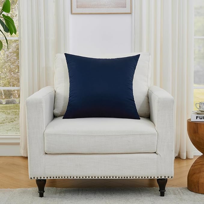 Longhui bedding Navy Throw Pillow Inserts 18x18 Set of 2, 100% Cotton Cover with Polyester Fill, 2-in-1 Use as Stuffers or Standalone Decor for Couch, Bed, Living Room, Outdoor