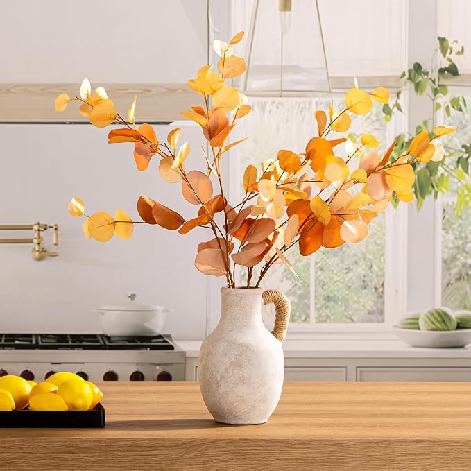 Vanselia Ceramic Flower Vase Home Table Decor Living Room Farmhouse 10 in | Large Tall White Rustic Decorative Flowers Vases Plant Modern Decoration for Kitchen Shelf Coffee Dining Centerpieces Desk