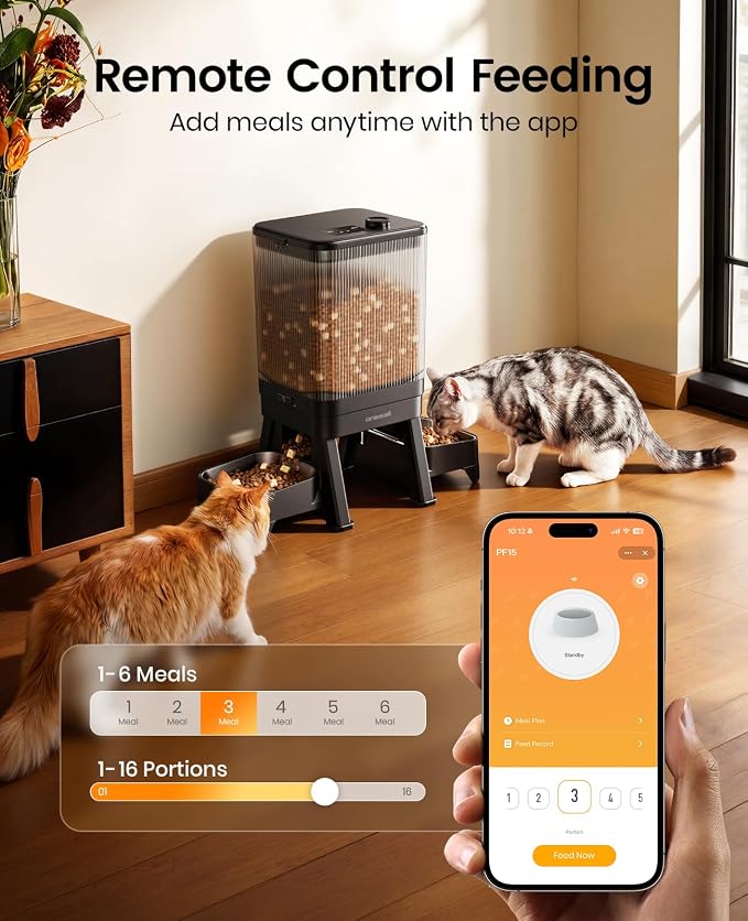 oneisall 5G WiFi Automatic Cat Feeder for 2 Cats, App Control, 32 Cups/7L | Elevated Bowls, Timed Meals, Feed Now, Feeding Logs, Slow Feed, Balanced Dispensing, Precise Portions, Easy-to-Clean