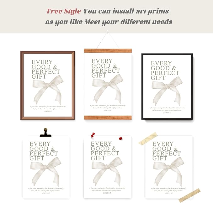 LARTSFRO Coquette Beige Bow Wall Art Decor Posters, Beige Bow Christian Room Bedroom Bathroom Dorm Wall Art Decor Aesthetic for College Teen Girls Gifts, Inspirational Bible Verses Bow Wall Decor, 12x16 Inch Set of 4 Pcs Bow Pictures (UNFRAMED)