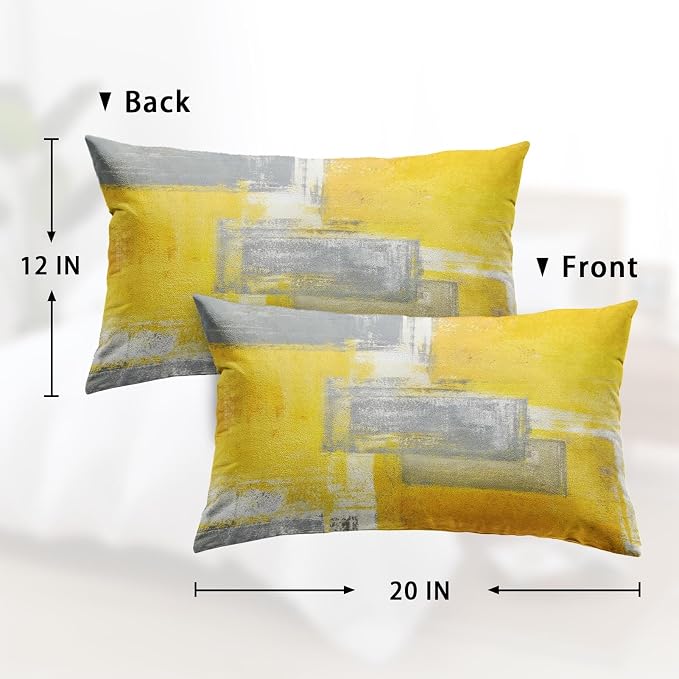 Throw Pillow Covers Set of 2, 12 x 20 Inch, Yellow Grey | Abstract Modern Art Outdoor Decorative Square Pillow Cases Couch Cushion Case for Couch Bed Sofa Living Room Home Decor