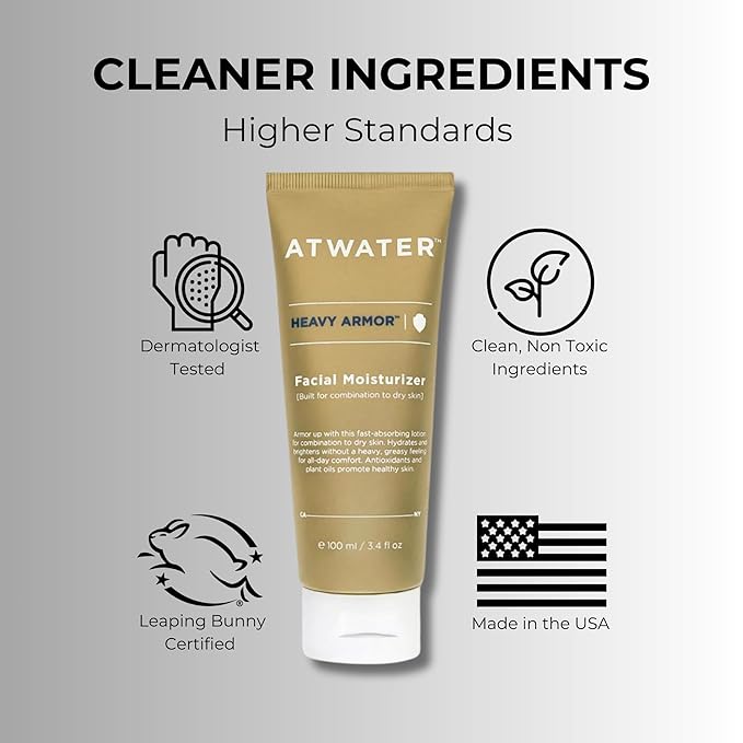 ATWATER Heavy Armor Men's Facial Moisturizer, Intensive Hydrating & Anti-Aging Formula with Niacinamide and Shea Butter for Dry Skin - 3.4 oz (2-Pack)