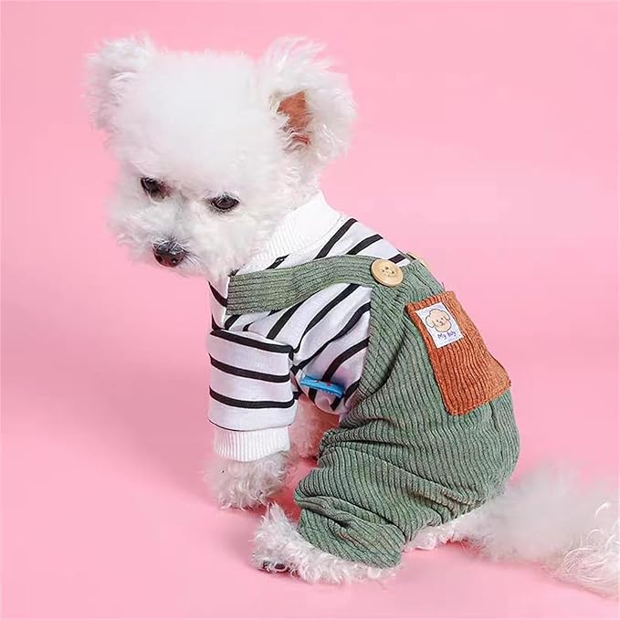 Dog Comfortable Soft Overalls Dog One-Piece Bear Outfit Puppy Cute Sweater Shirt Corduroy Pants Pet Stylish Summer Spring Clothes for Small Dogs Chihuahua Dachshund Daily Holiday Jumpsuit Costume