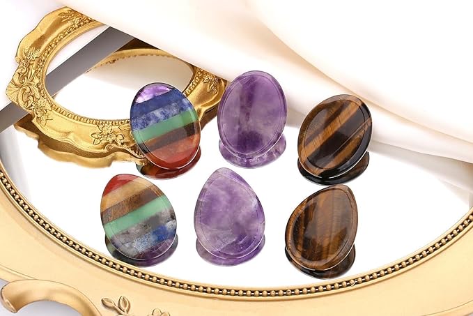 QINJIEJIE Thumb Worry Stones for Anxiety Amethyst Chakra Crystals Healing Stones Oval Palm Pocket Worry Stone Reiki Meditation Crystal Anxiety Gift Stocking Stuffers for Women 2PCS