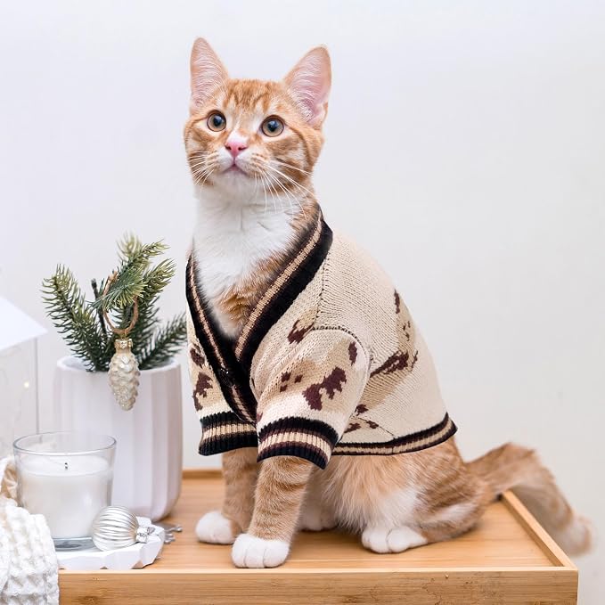 ABRRLO Small Dog Sweaters Cute Bear Dog Cardigans Clothes for Small Medium Dogs Boy Girl Puppy Cat Knitting Cardigan Outfits Dogs Winter Coats Warm Pet Doggy Clothes Soft Knitwear Apparel (Beige,XS)
