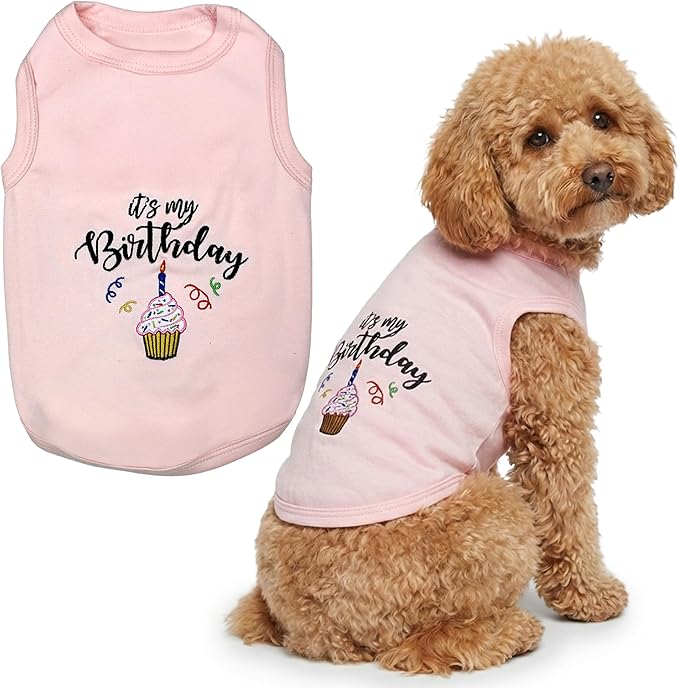 Parisian Pet Dog Shirt – 100% Cotton Shirts for Large Dogs – Pink Sleeveless Puppy Clothes – Lightweight and Breathable Dog Birthday Shirt – Girl Dogs Clothes - Stretchy Pet T Shirts