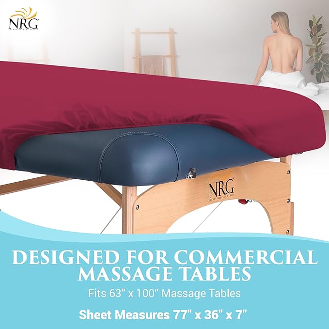 Deluxe Flannel Flat Massage Table Sheets by NRG - 100% Cotton Flannel Massage Linens - 160 GSM, 200 Thread Count - Soft Double Brushed Cotton - Oversized for Better Coverage - 63" x 100" -Color Merlot