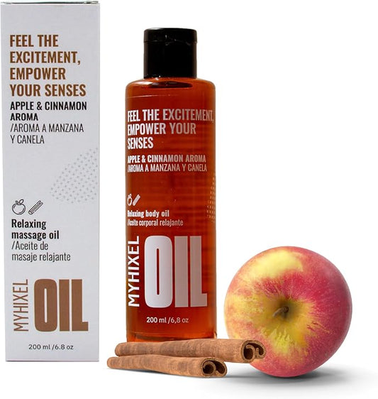 MYHIXEL Lightweight Massage Oil – 6.76 fl oz | Apple & Cinnamon Scent | Fast-Absorbing Body Oils for Women and Men | Hydrated Skin | Suitable for All Skin Types