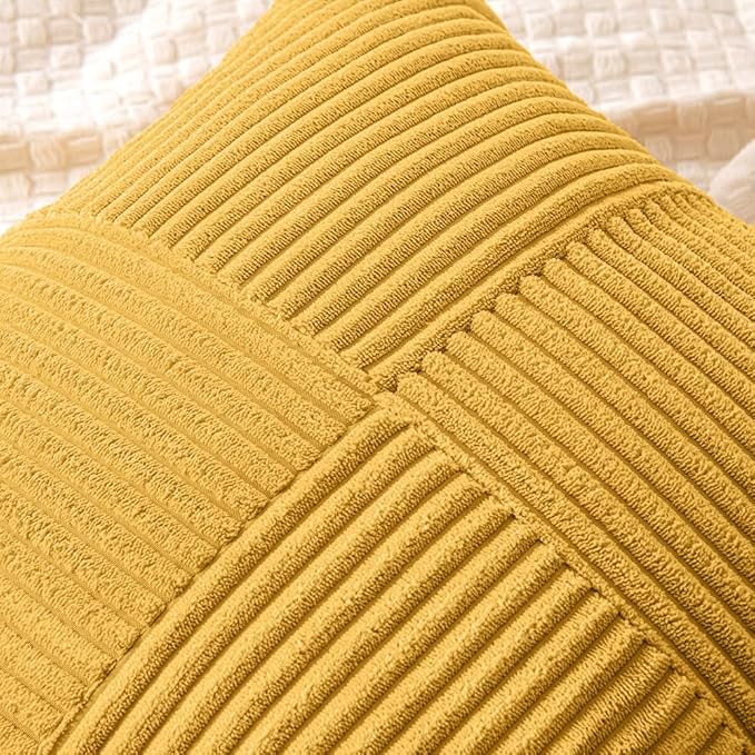 MIULEE Mustard Yellow Decorative Lumbar Throw Pillow Covers 12x20 in 2 Pack | Summer Boho Farmhouse Pillow Covers, Soft Cross Corduroy Patchwork Textured Cushion Cases For Bed Sofa