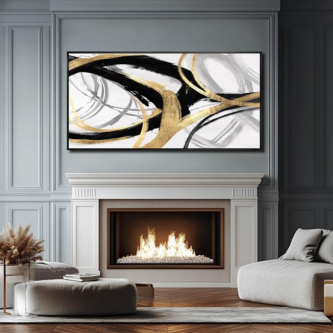 Abstract Wall Art Pictures for Living Room Gold Wall Decor Line Art for Bedroom Kitchen Home Office Decoration Framed Art 24"x48"