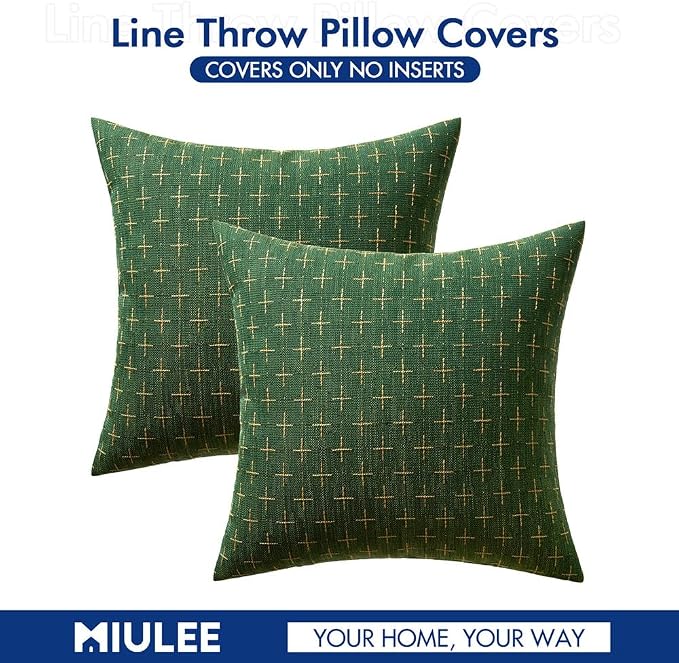 MIULEE Pack of 2 Christmas Decorative Burlap Linen Throw Pillow Covers Modern Farmhouse Pillowcase Rustic Woven Textured Cushion Cover for Sofa Couch Bed 20x20 Inch Christmas Green