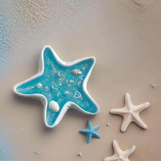 Starfish Shape Scented Candle,Minimalist Starry Night Ocean Jelly Wax Aroma Decorative Candle for Table Photo Prop Gift,4-Wick and Plaster Sculpture for Coastal Zen Home Decor
