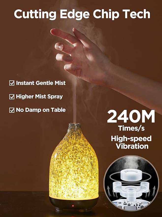 InnoGear Oil Diffuser, Aromatherapy Diffuser for Essential Oils 150ml Scent Diffuser Ultrasonic Cool Mist Humidifier with 2 Mist Modes 7 Color Lights Waterless Auto Off for Room Office, Shiny Silver