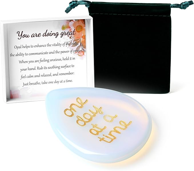 LAIDANLA Worry Stone for Anxiety Opal Healing Crystal Sensory Fidget Thumb Stones One Day at A Time Mental Health Depression Relief Items Meditation Inspirational Thinking of You Gifts for Women Men