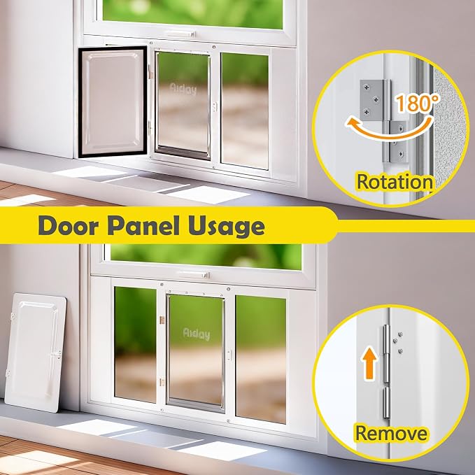 Dog Door for Window, Aluminum Frame Window Pet Door, Adjustable to Fit 27"-32" Width Sliding Windows, Magnetic Closure, Fits Dogs up to 100lb, Large