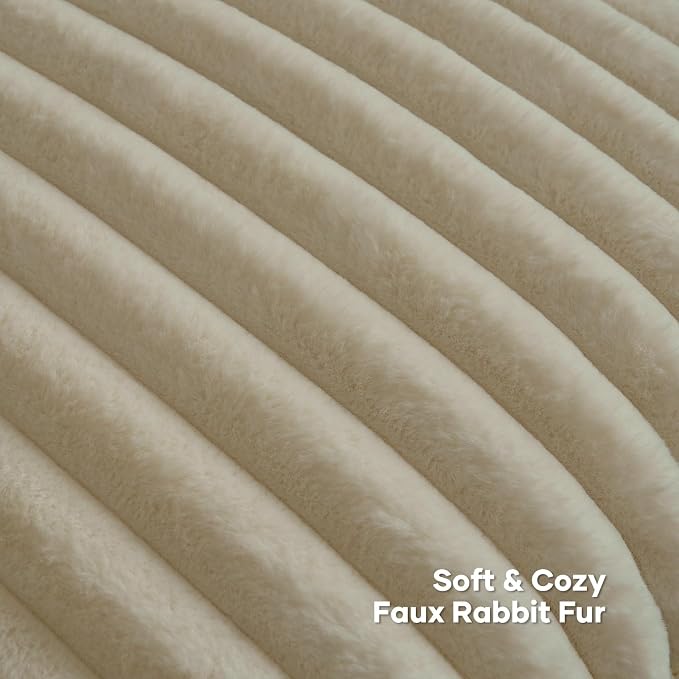 FUTEI Pack of 2 Faux Fur Throw Pillow Covers 24x24 Inch, Beige | Fluffy Faux Rabbit Fur Front/Premium Velvet Back,Hidden Zipper,Machine Washable,Non-Shedding,Colorfast,Insert Not Included.