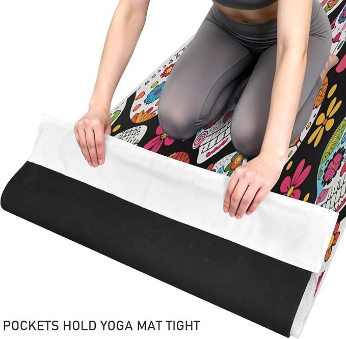 Mexican Sugar Skull Flower Hot Yoga Towel with Carry Bag - Sweat Absorbent Non Slip Yoga Mat Towel for Bikram Pilates Mats, Workout, Gym, 73"x27"