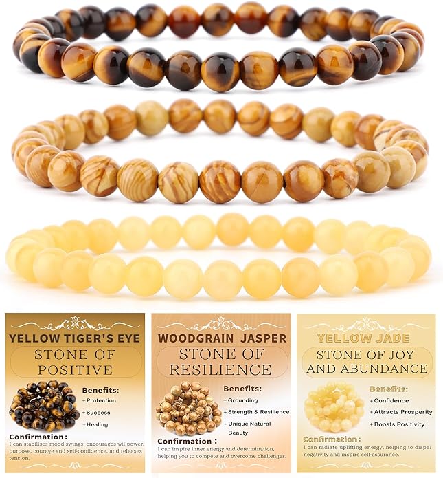 NCB 2.3-Piece 4mm Natural Crystal Gemstone Stretch Bracelets – Handmade Reiki Energy Healing Jewelry for Meditation,Yoga, Unisex